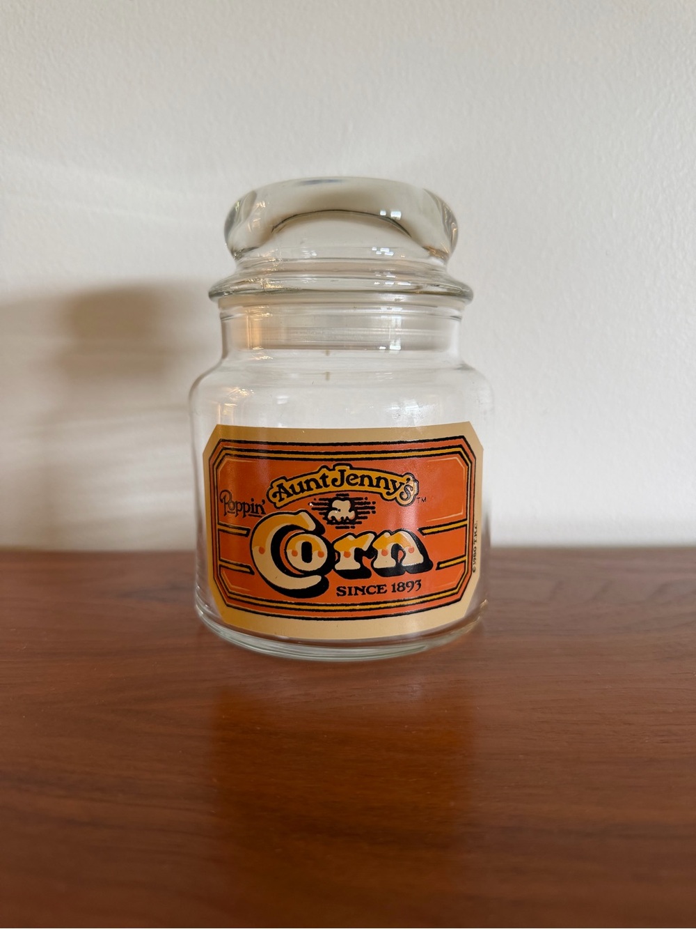 Aunt Jenny's Poppin' Corn Glass Canister - Orange Label